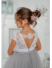 Cap Sleeves Ivory Lace Gray Tulle Flower Girl Dress Cap Sleeves Ivory Lace Gray Tulle Flower Girl Dress